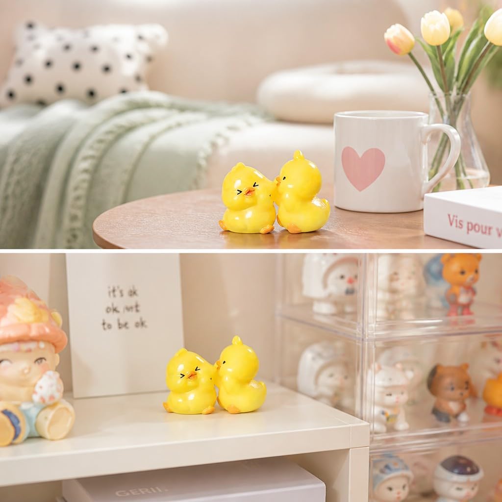 8PCS Kawaii Animal Animal Couples Figurines Set of 8 – Frog, Rabbit, Puppy, Duckling Pair Mini Figures, Cute Collectible Figurines Playset for Desk Decor & Party Favors