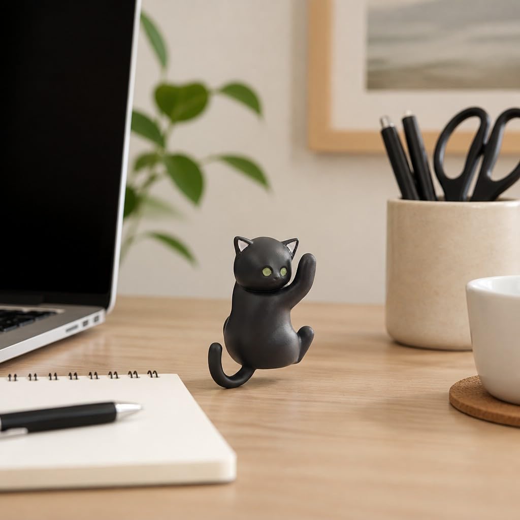 Cute Hanging Cat Figurine – Black Cat, Miniature Animal Figure for Home & Wall Decor, Kawaii Gift for Cat Lovers, Funny Home Office Decor