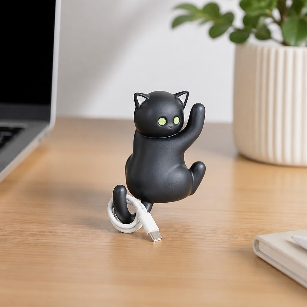 Cute Hanging Cat Figurine – Black Cat, Miniature Animal Figure for Home & Wall Decor, Kawaii Gift for Cat Lovers, Funny Home Office Decor