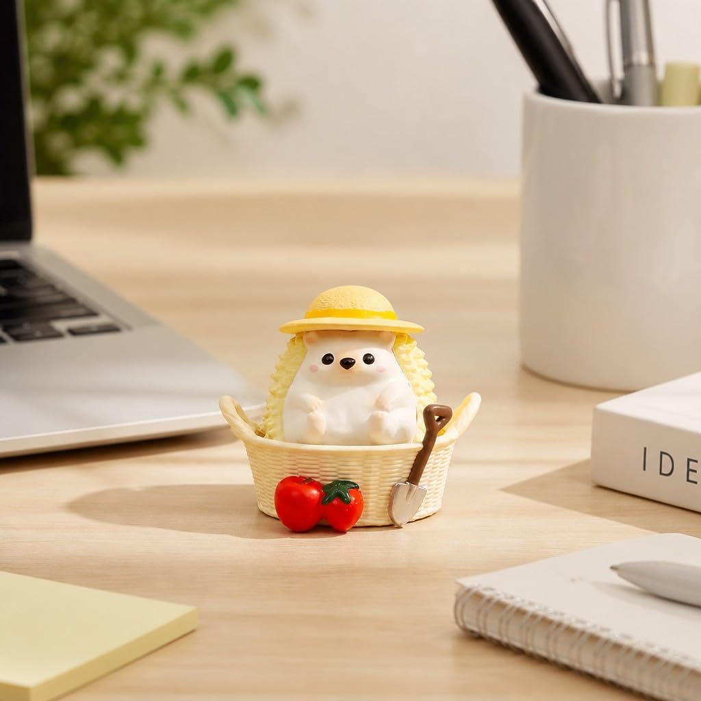 Cute Farmhouse Hedgehog Pen Holder – Dark Brown Figurine, Collectible Gift for Home Office, Multi-Functional Pen Holder for Office & Home Decor