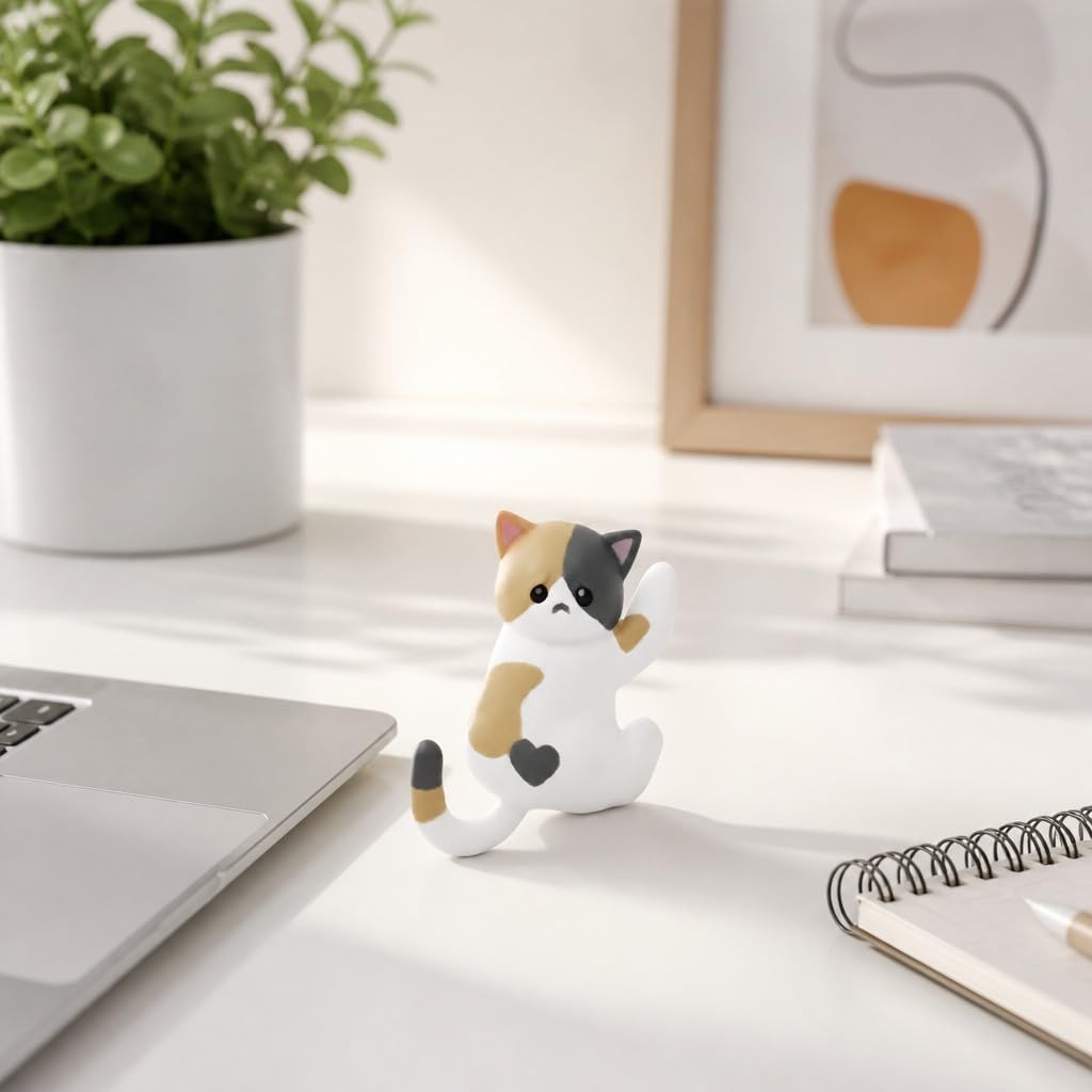 Cute Hanging Cat Figurine – Black Cat, Miniature Animal Figure for Home & Wall Decor, Kawaii Gift for Cat Lovers, Funny Home Office Decor