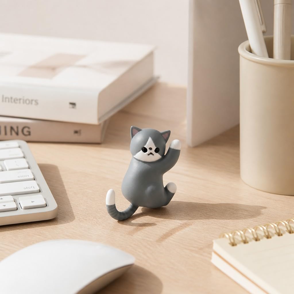 Cute Hanging Cat Figurine – Black Cat, Miniature Animal Figure for Home & Wall Decor, Kawaii Gift for Cat Lovers, Funny Home Office Decor