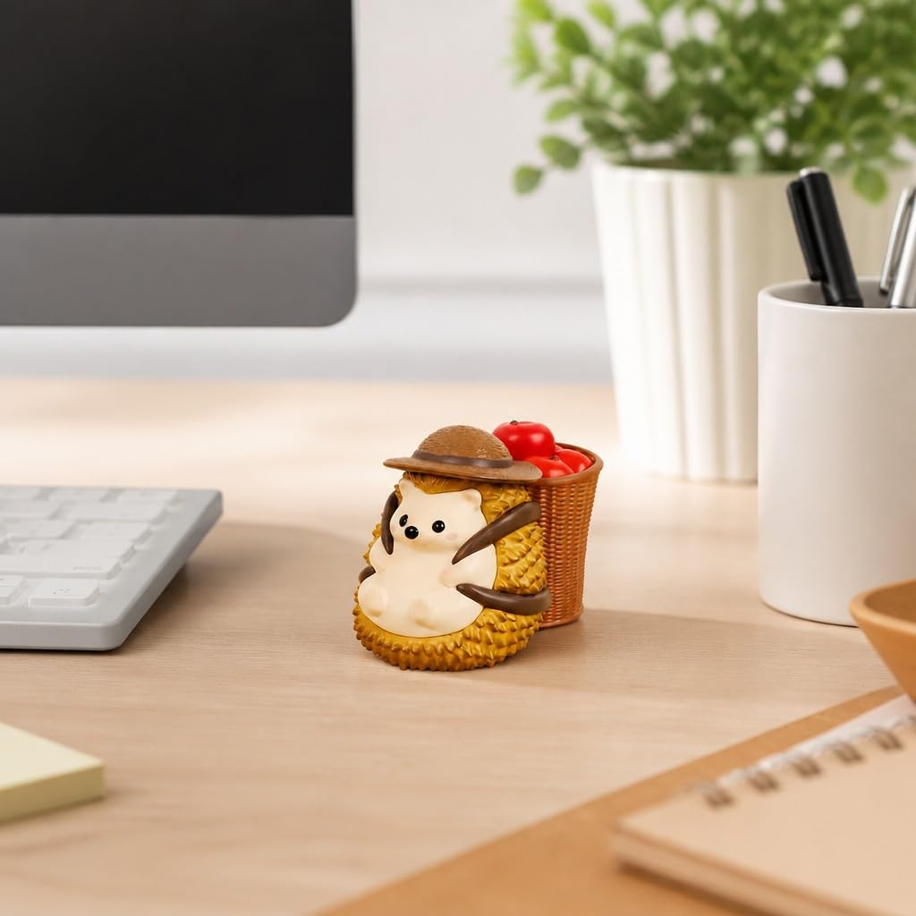 Cute Farmhouse Hedgehog Pen Holder – Dark Brown Figurine, Collectible Gift for Home Office, Multi-Functional Pen Holder for Office & Home Decor
