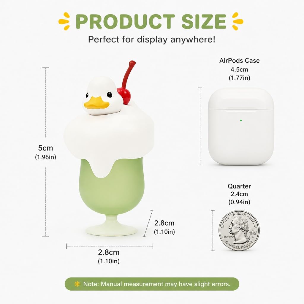 Cream Soda Duck Figurine – 2 inch Mini Collectible Dessert Animal, Cute Drink Decor for Desk, Shelf, Office, Kawaii Gift for Duck & Sweet Lovers