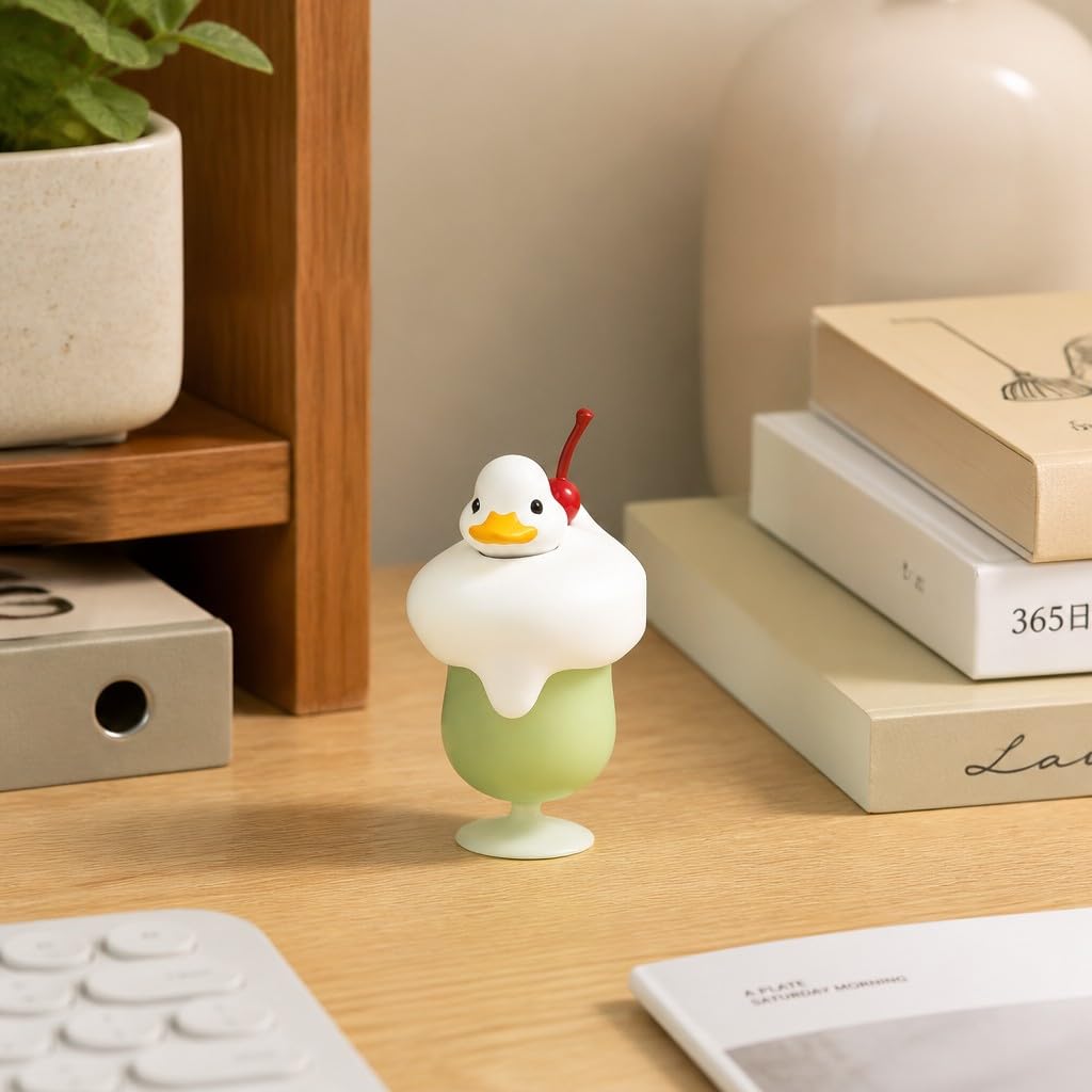 Cream Soda Duck Figurine – 2 inch Mini Collectible Dessert Animal, Cute Drink Decor for Desk, Shelf, Office, Kawaii Gift for Duck & Sweet Lovers