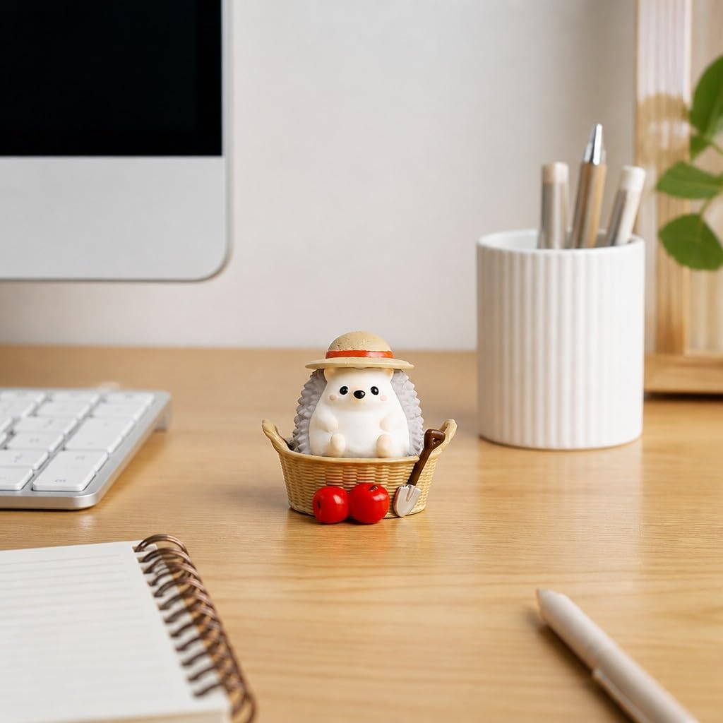 Cute Farmhouse Hedgehog Pen Holder – Dark Brown Figurine, Collectible Gift for Home Office, Multi-Functional Pen Holder for Office & Home Decor