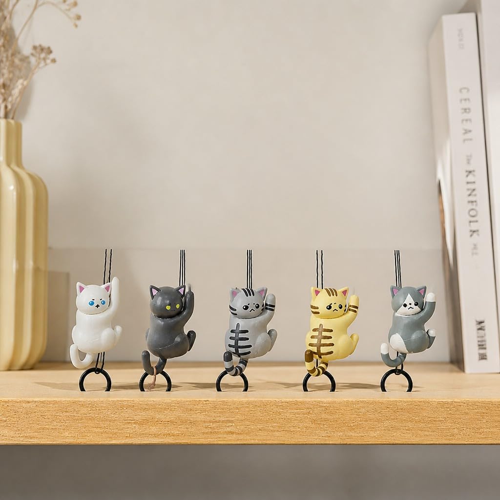 Cute Hanging Cat Figurine – Black Cat, Miniature Animal Figure for Home & Wall Decor, Kawaii Gift for Cat Lovers, Funny Home Office Decor