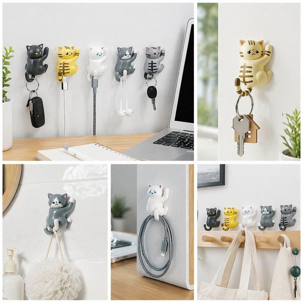 Cute Hanging Cat Figurine – Black Cat, Miniature Animal Figure for Home & Wall Decor, Kawaii Gift for Cat Lovers, Funny Home Office Decor