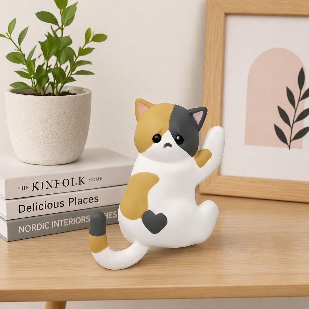 Cute Hanging Cat Figurine – Black Cat, Miniature Animal Figure for Home & Wall Decor, Kawaii Gift for Cat Lovers, Funny Home Office Decor