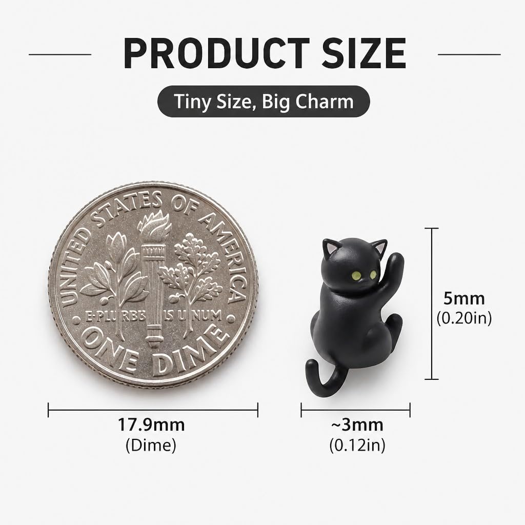 Cute Hanging Cat Figurine – Black Cat, Miniature Animal Figure for Home & Wall Decor, Kawaii Gift for Cat Lovers, Funny Home Office Decor