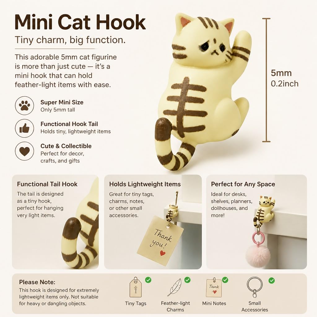 Cute Hanging Cat Figurine – Black Cat, Miniature Animal Figure for Home & Wall Decor, Kawaii Gift for Cat Lovers, Funny Home Office Decor