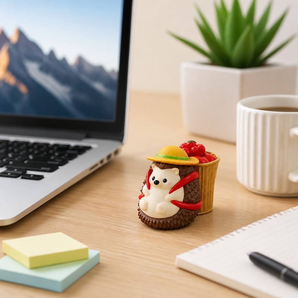 Cute Farmhouse Hedgehog Pen Holder – Dark Brown Figurine, Collectible Gift for Home Office, Multi-Functional Pen Holder for Office & Home Decor