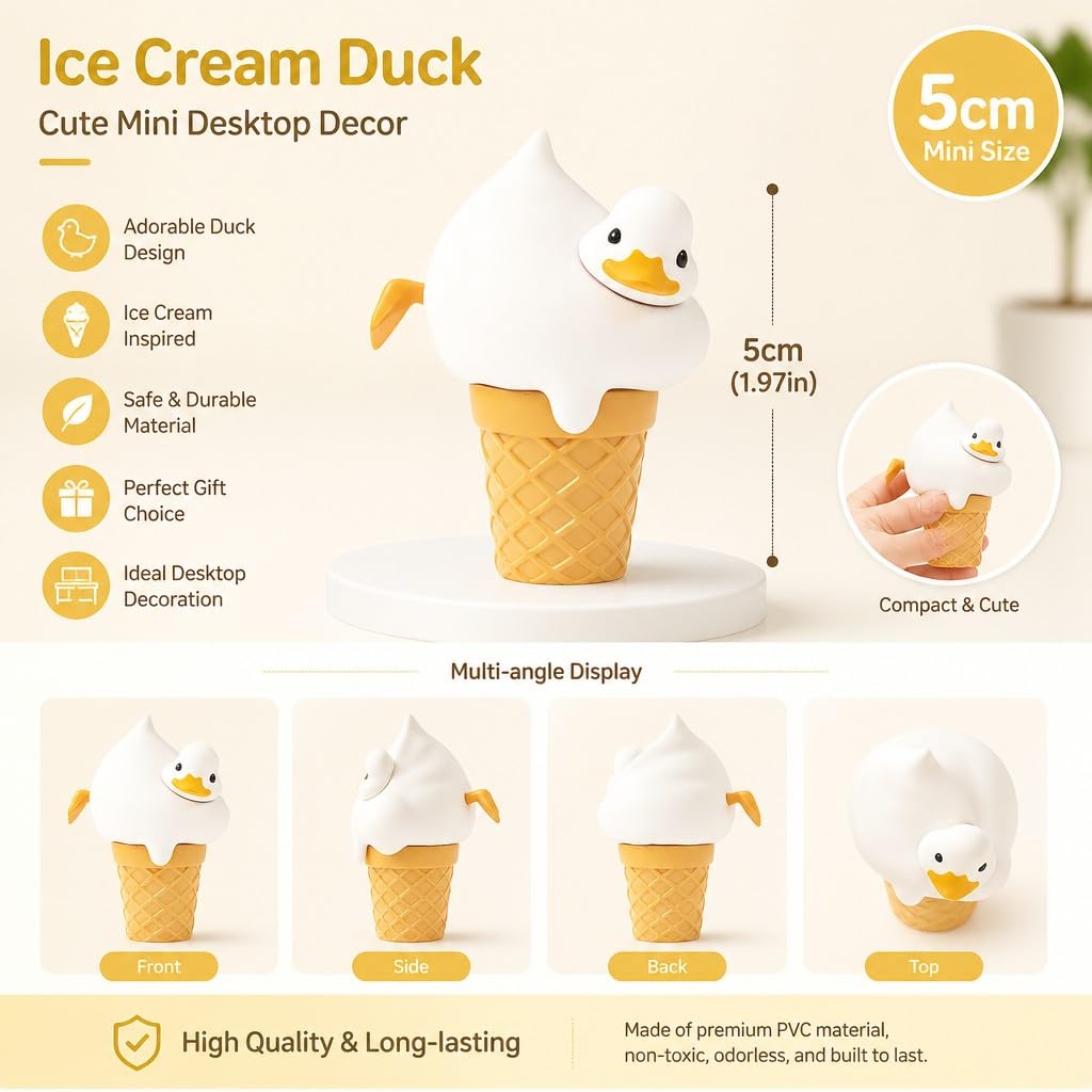 Cream Soda Duck Figurine – 2 inch Mini Collectible Dessert Animal, Cute Drink Decor for Desk, Shelf, Office, Kawaii Gift for Duck & Sweet Lovers