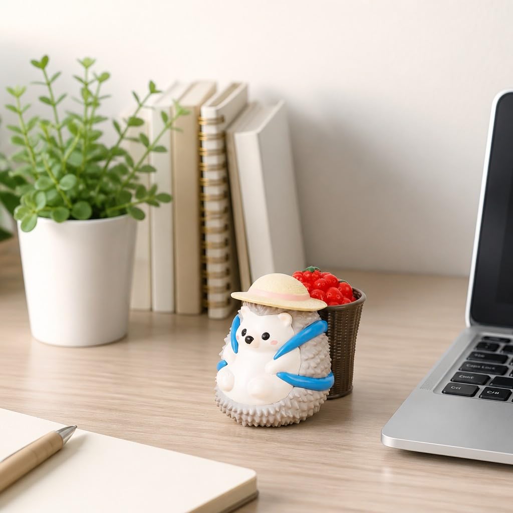 Cute Farmhouse Hedgehog Pen Holder – Dark Brown Figurine, Collectible Gift for Home Office, Multi-Functional Pen Holder for Office & Home Decor