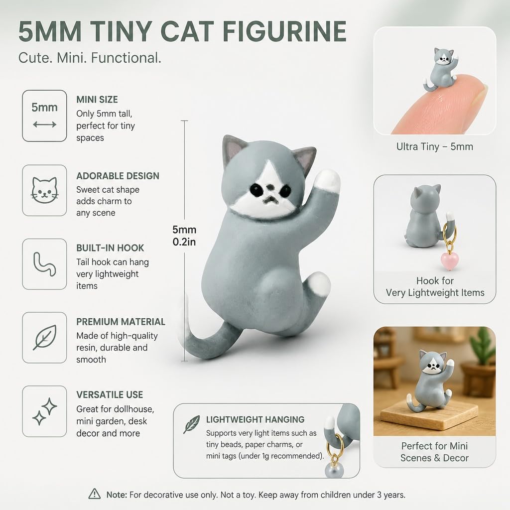 Cute Hanging Cat Figurine – Black Cat, Miniature Animal Figure for Home & Wall Decor, Kawaii Gift for Cat Lovers, Funny Home Office Decor