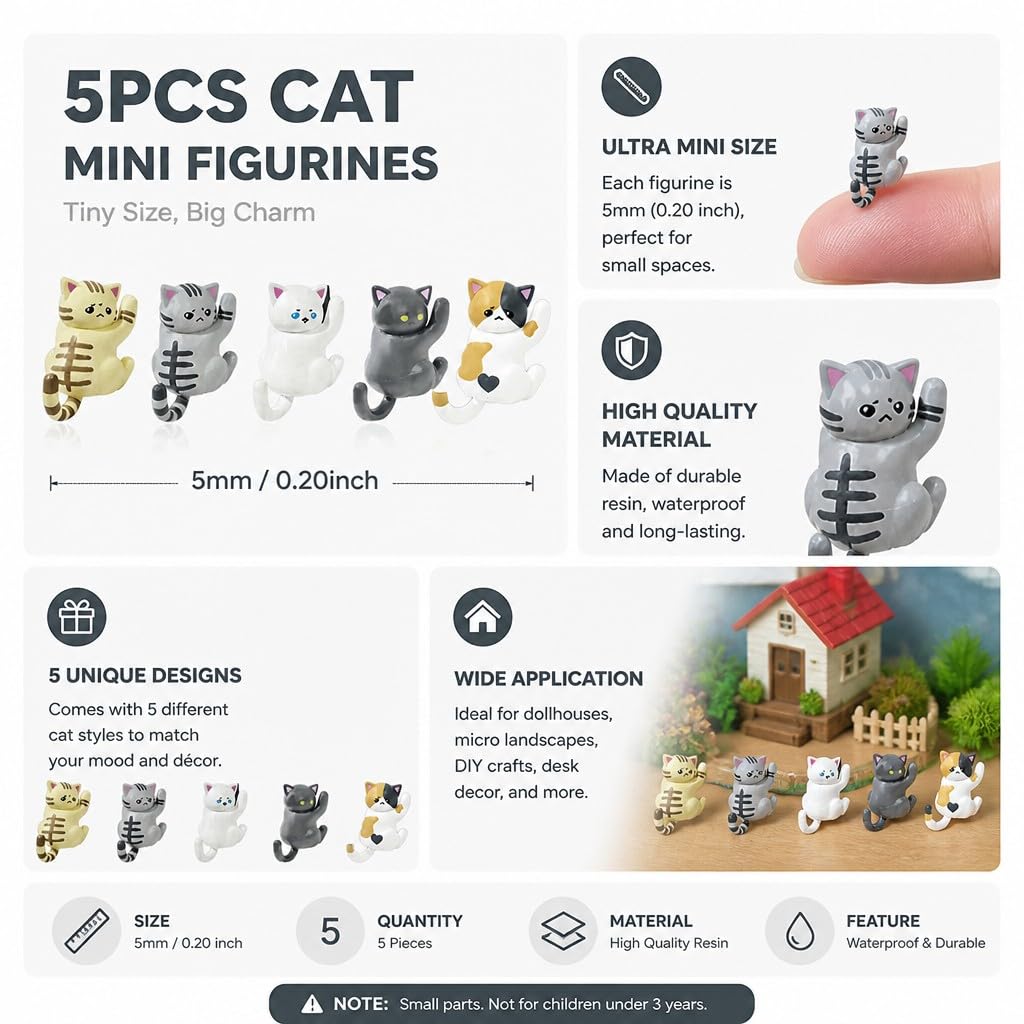 Cute Hanging Cat Figurine – Black Cat, Miniature Animal Figure for Home & Wall Decor, Kawaii Gift for Cat Lovers, Funny Home Office Decor