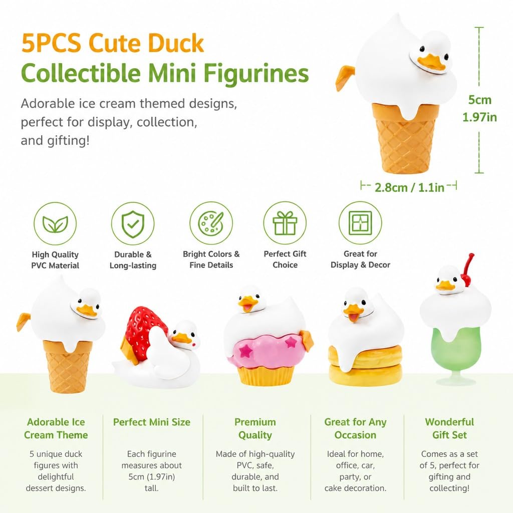 Cream Soda Duck Figurine – 2 inch Mini Collectible Dessert Animal, Cute Drink Decor for Desk, Shelf, Office, Kawaii Gift for Duck & Sweet Lovers