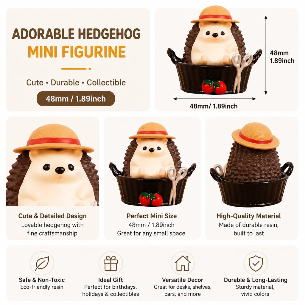 Cute Farmhouse Hedgehog Pen Holder – Dark Brown Figurine, Collectible Gift for Home Office, Multi-Functional Pen Holder for Office & Home Decor