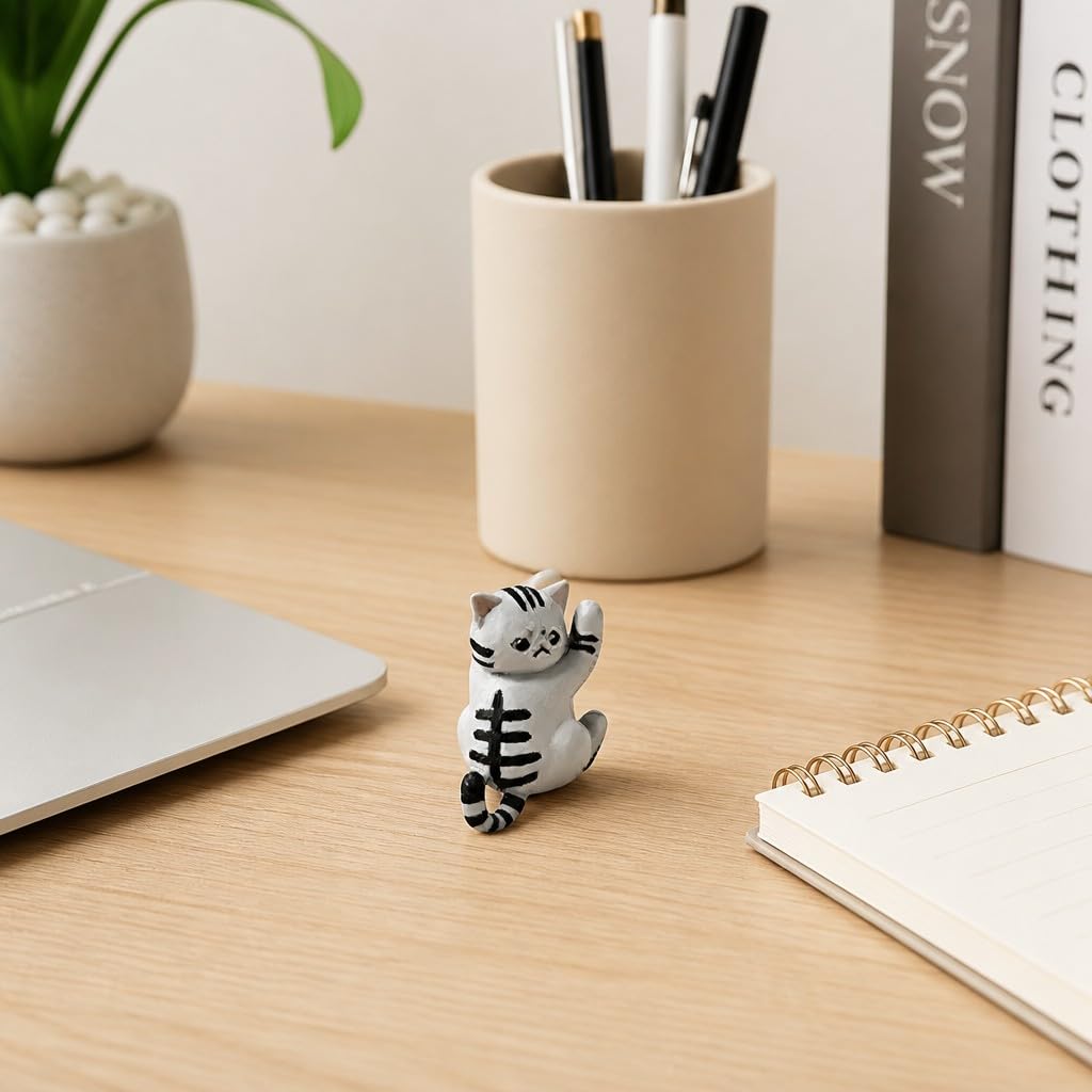 Cute Hanging Cat Figurine – Black Cat, Miniature Animal Figure for Home & Wall Decor, Kawaii Gift for Cat Lovers, Funny Home Office Decor