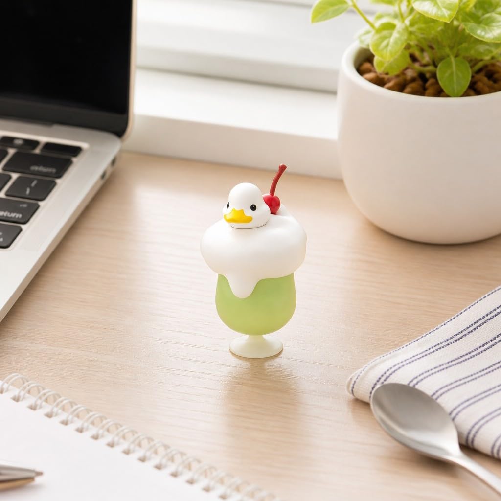Cream Soda Duck Figurine – 2 inch Mini Collectible Dessert Animal, Cute Drink Decor for Desk, Shelf, Office, Kawaii Gift for Duck & Sweet Lovers