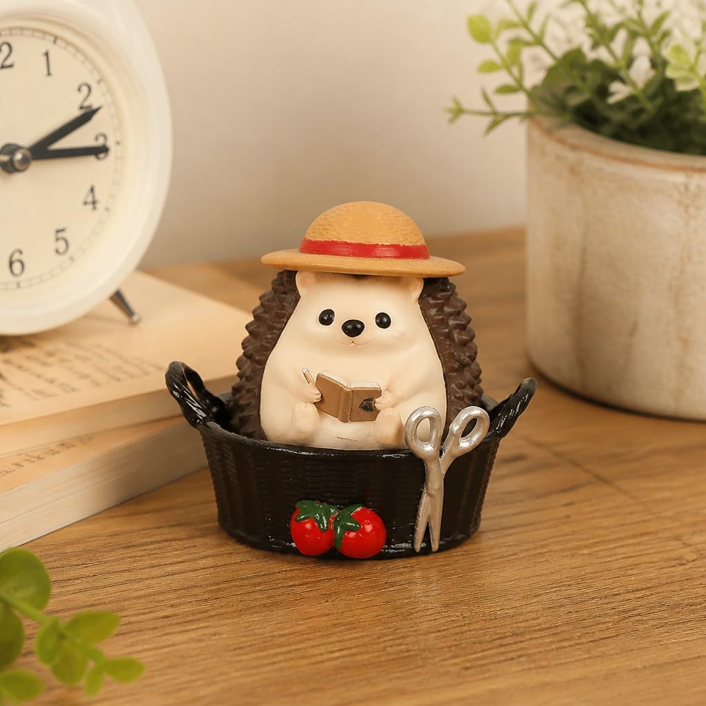 Cute Farmhouse Hedgehog Pen Holder – Dark Brown Figurine, Collectible Gift for Home Office, Multi-Functional Pen Holder for Office & Home Decor