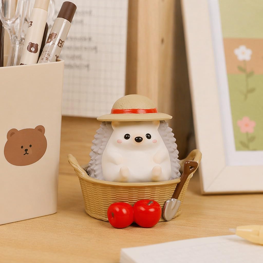 Cute Farmhouse Hedgehog Pen Holder – Dark Brown Figurine, Collectible Gift for Home Office, Multi-Functional Pen Holder for Office & Home Decor