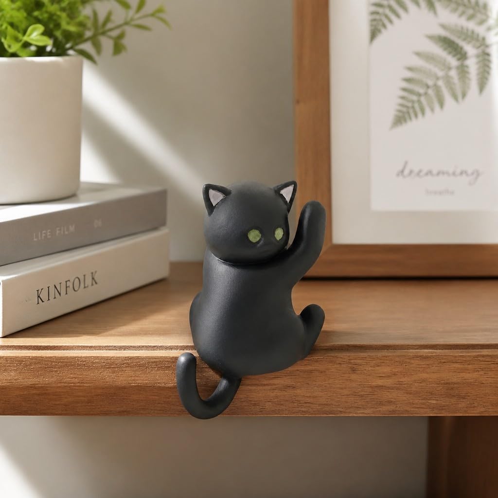 Cute Hanging Cat Figurine – Black Cat, Miniature Animal Figure for Home & Wall Decor, Kawaii Gift for Cat Lovers, Funny Home Office Decor